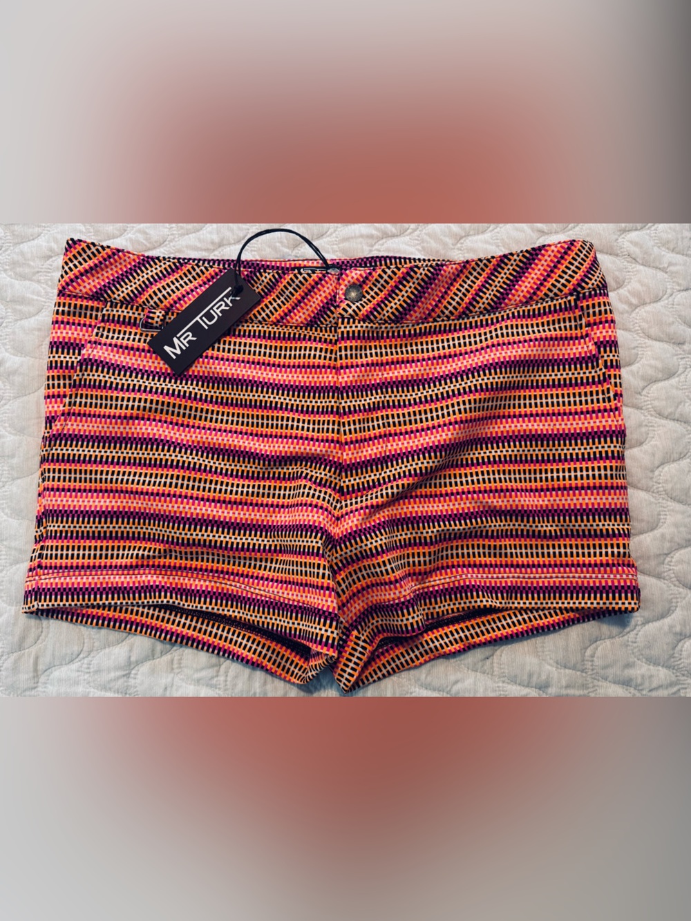 MR TURK Men’s Orange & Pink Geometric Swim Trunks